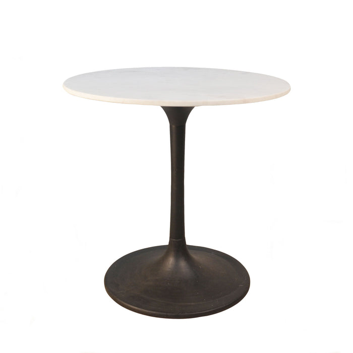 30" Rounded Marble And Iron Pedestal Base Dining Room Table - White