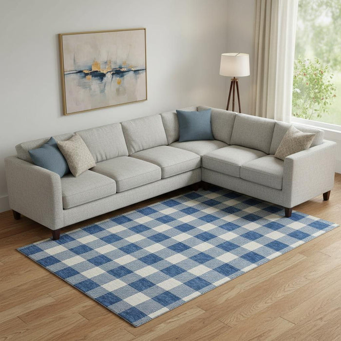 10' X 14' Plaid Washable Area Rug With UV Protection (673393) - Navy Blue / Ivory