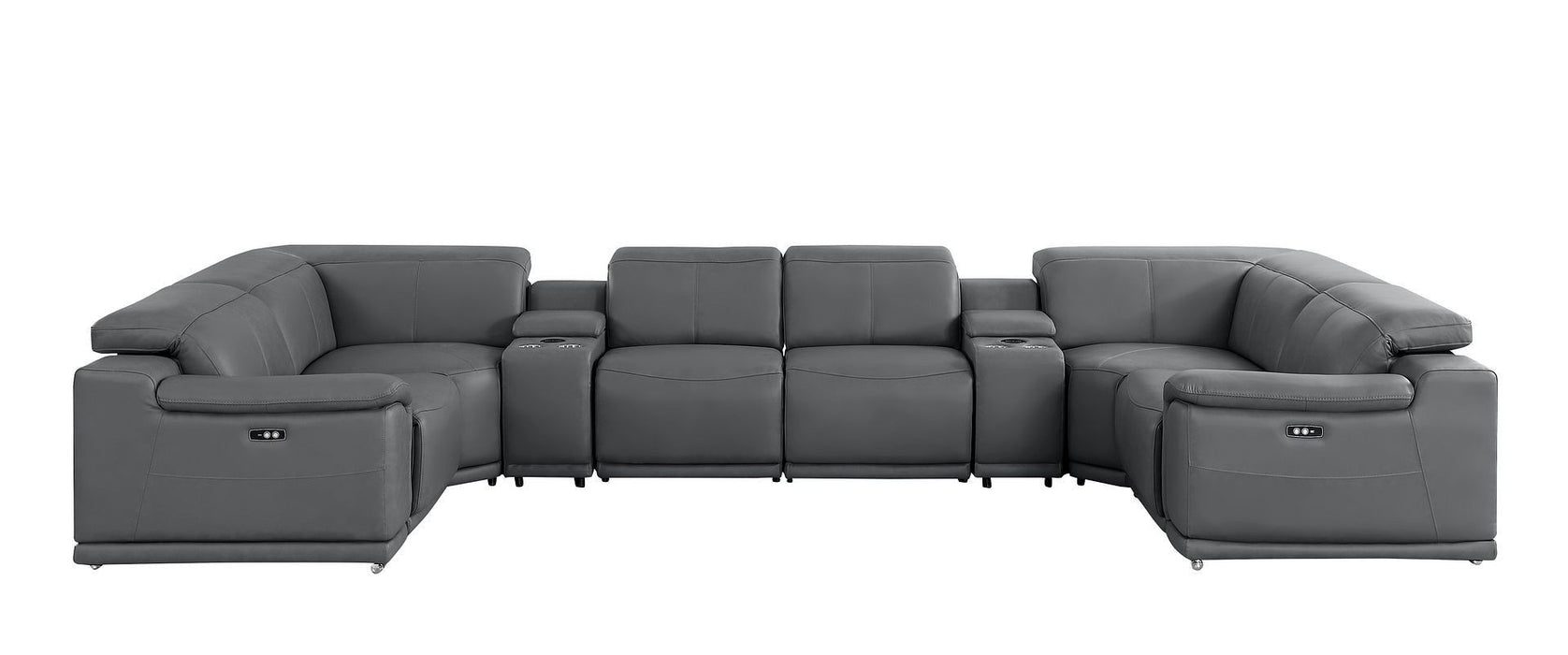 Leather Modular U-Shaped Eight Piece Corner Sectional With Console - Battleship Gray