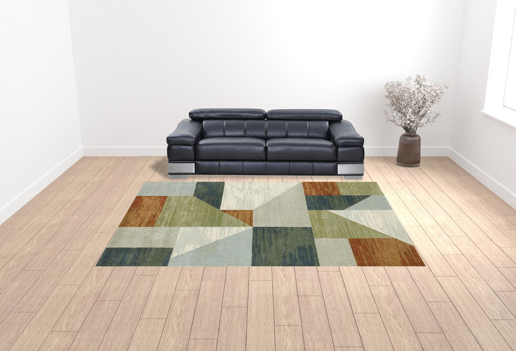 10' x 13' Geometric Power Loom Stain Resistant Area Rug - Gray Teal Blue Rust Green And Ivory