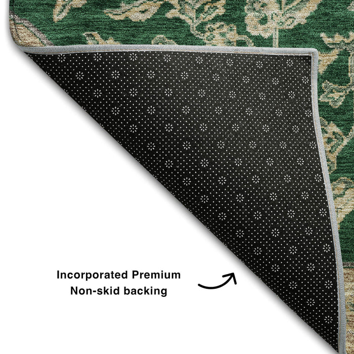 10' X 14' Floral Medallion Washable Area Rug With UV Protection (686897) - Emerald / Beige / Taupe