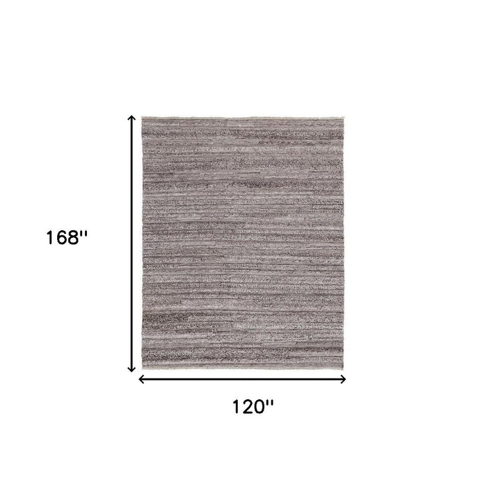 10' x 14' Striped Shag Hand Woven Area Rug - Gray And Ivory