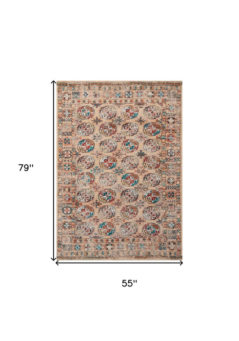 5' X 7' Tribal Washable Area Rug With UV Protection (609959) - Orange / Red