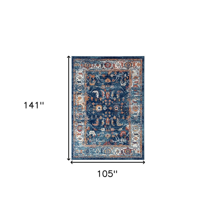9' x 12' Oriental Power Loom Area Rug - Blue Rust And Orange