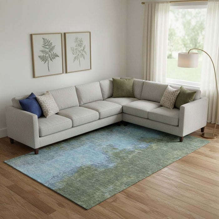 10' X 14' Abstract Washable Area Rug With UV Protection (699824) - Green / Blue