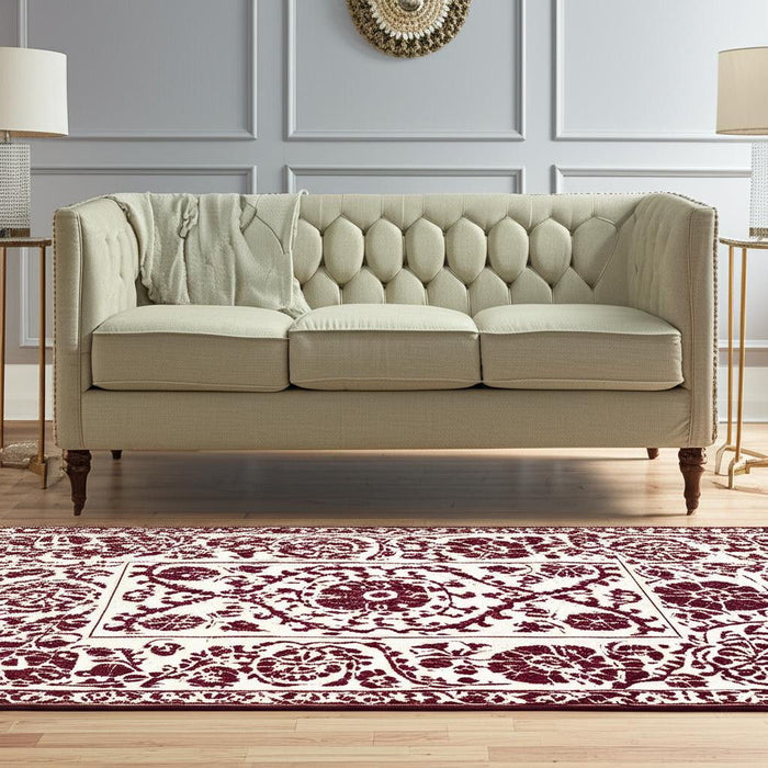 6' X 8' Tribal Washable Area Rug With UV Protection (610071) - Beige / Maroon