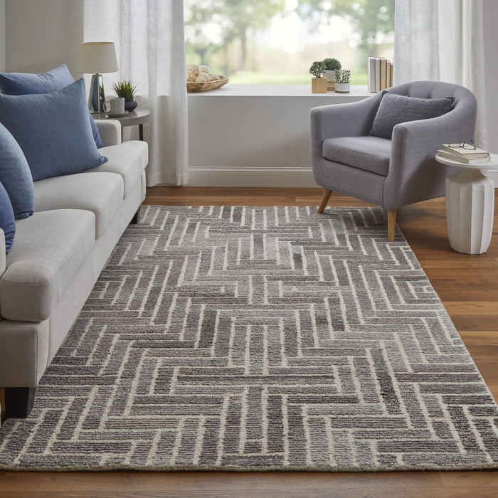 9' x 12' Wool Geometric Hand Tufted Area Rug - Tan And Gray