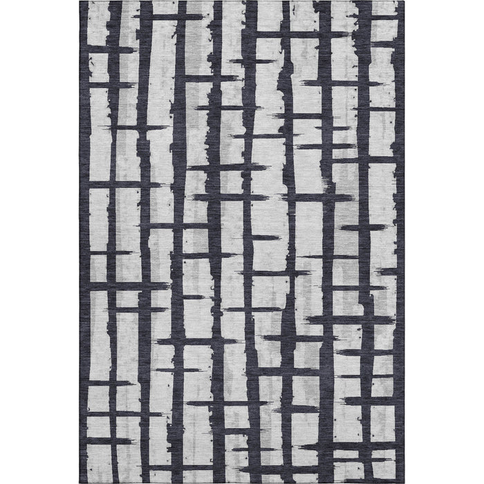 10' X 14' Striped Washable Area Rug With UV Protection (669348) - Black / Silver