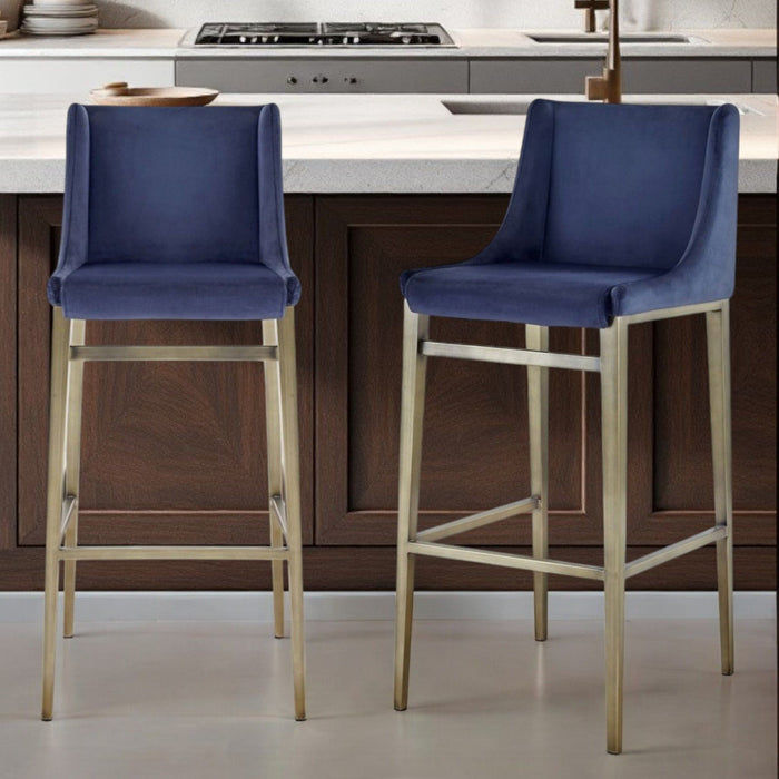 Velvet And Steel Bar Height Bar Chairs (Set of 2) - Blue And Silver