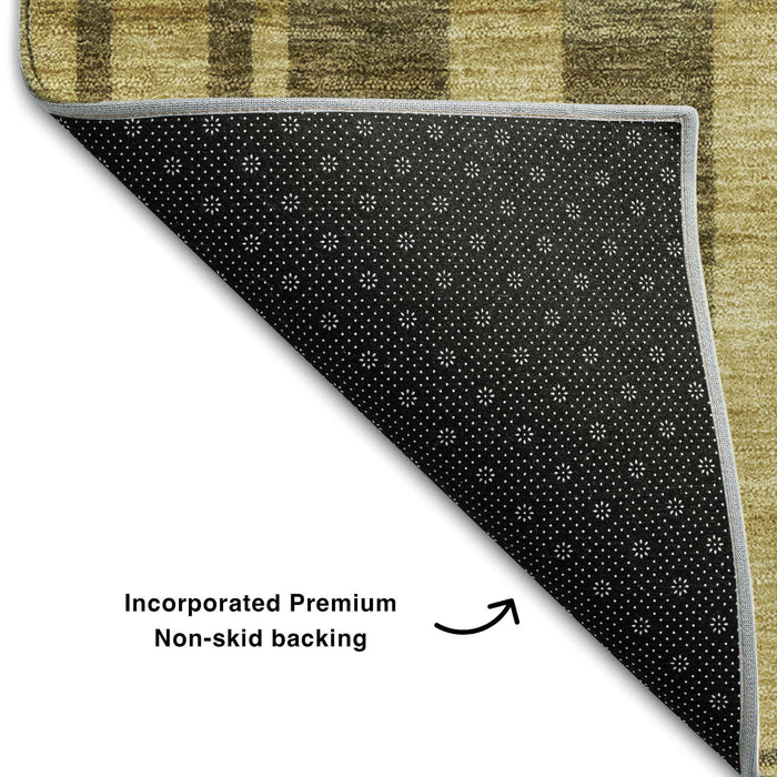 10' X 14' Striped Washable Area Rug With UV Protection (683267) - Gold / Brown