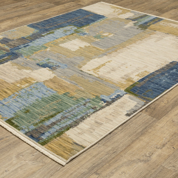 5' X 8' Abstract Area Rug With Fringe - Blue And Green