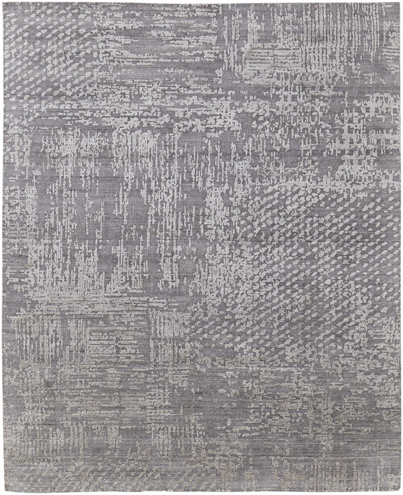 12' x 15' Abstract Hand Woven Worn Faded Wool Blend Area Rug - Gray And Silver