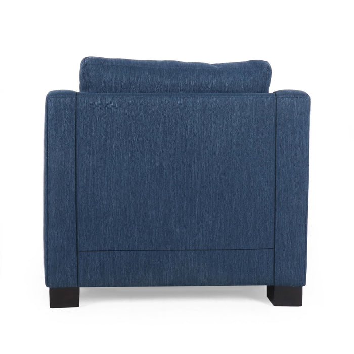 Fabric And Wood Arm Chair - Navy Blue / Black