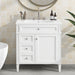 Giga modern bathroom vanity with top sink, two drawers, and tip-out storage cabinet for organized bathroom space.