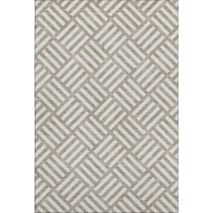 10' X 14' Geometric Washable Area Rug With UV Protection (652443) - Taupe / Ivory