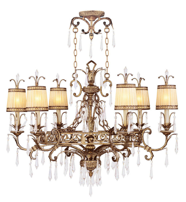 32" Six Light Metal Dimmable Chandelier With Shades - Gold