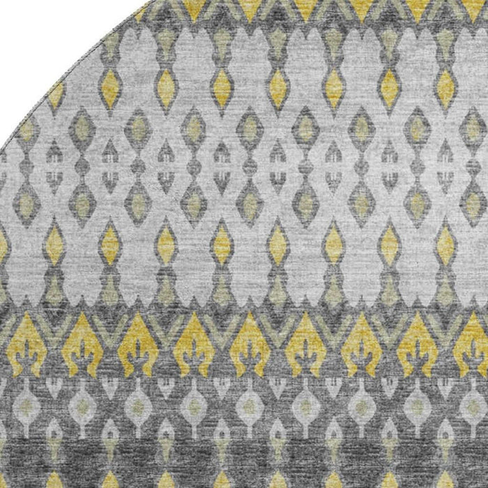 8' Tribal Distressed Washable Round Rug With UV Protection (643812) - Gray / Gold