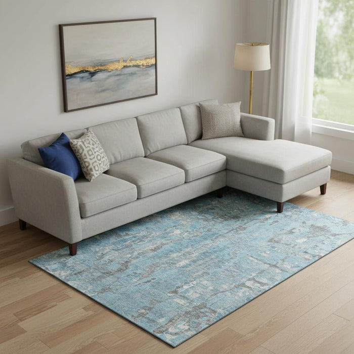 10' X 14' Abstract Washable Area Rug With UV Protection (718508) - Denim Blue / Gray