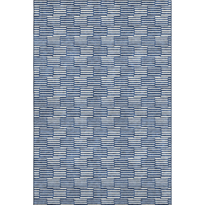 10' X 14' Abstract Geometric Washable Area Rug With UV Protection (673001) - Navy Blue / Silver