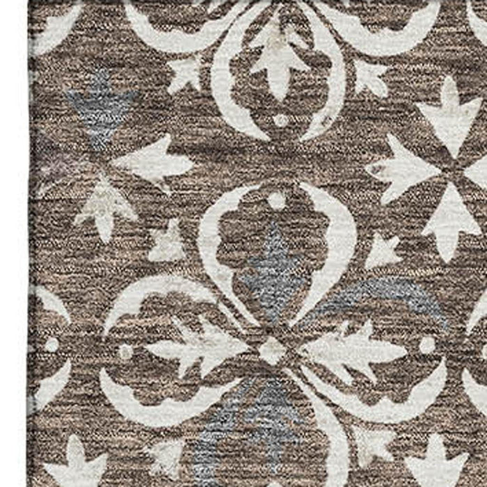 10' X 14' Floral Washable Area Rug With UV Protection (673915) - Brown / Ivory