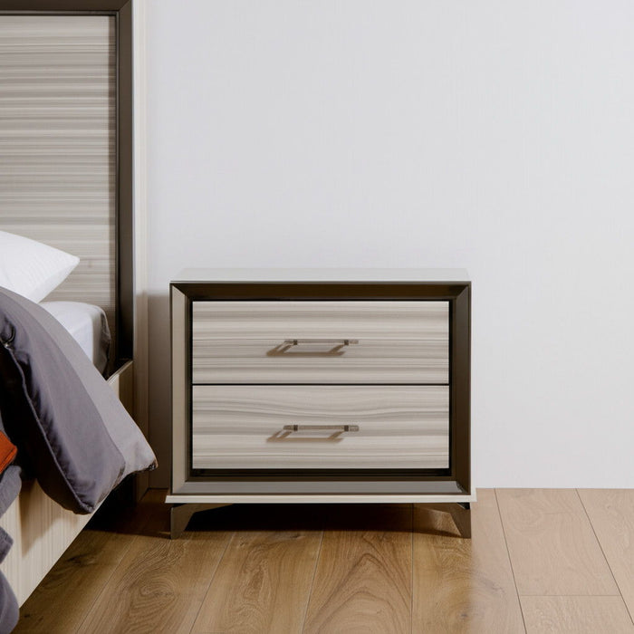 25" Wood Lighted Two Drawer Nightstand - Silver / White