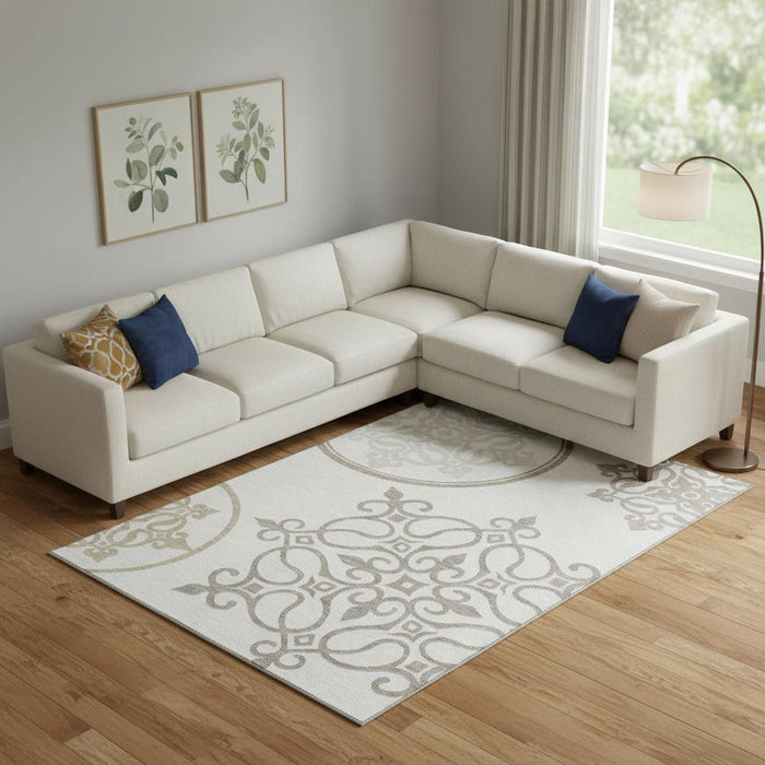 10' X 14' Floral Medallion Washable Area Rug With UV Protection (669528) - Ivory / Beige / Tan