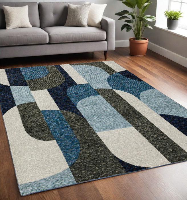 5' x 7' Geometric Power Loom Area Rug - Blue And Gray