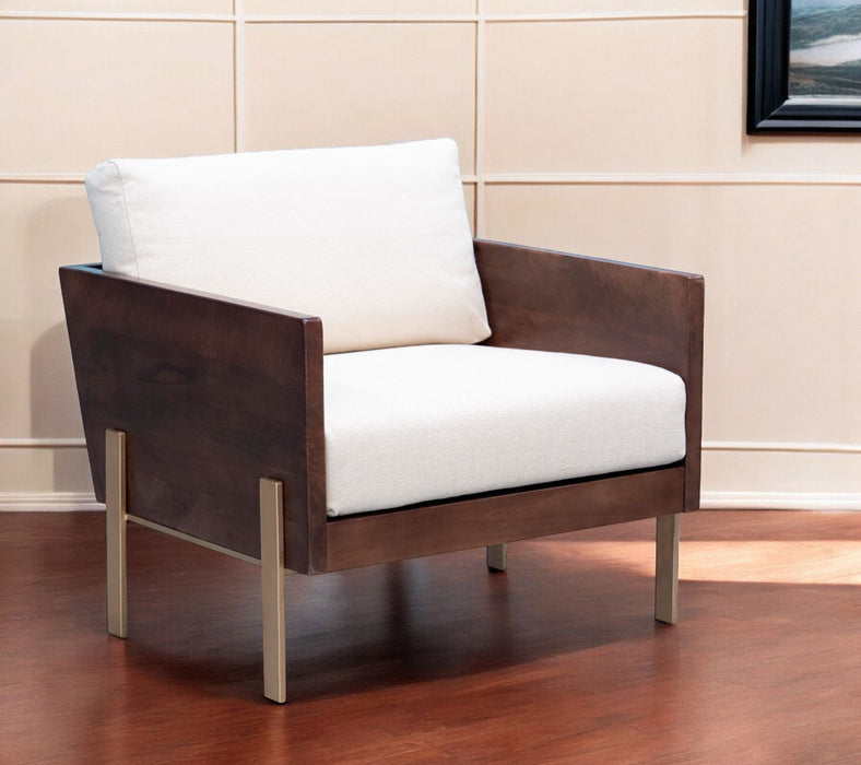 Brown And Gold Top Grain Leather Arm Chair - White