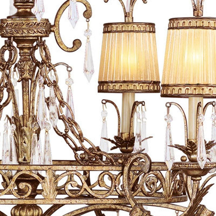 32" Six Light Metal Dimmable Chandelier With Shades - Gold