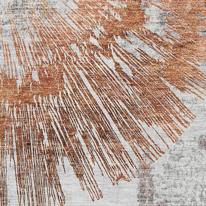 9' X 12' Abstract Washable Area Rug With UV Protection - Terra Cotta And Gray