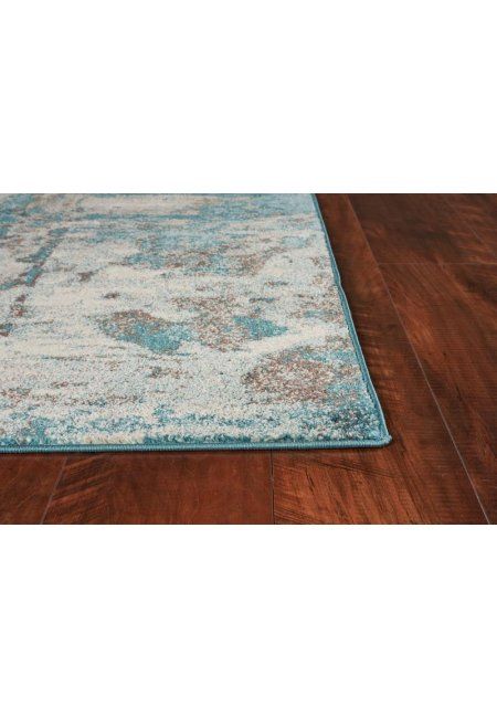 8' x 10' Machine Woven Abstract Watercolor Indoor Area Rug - Ivory Teal