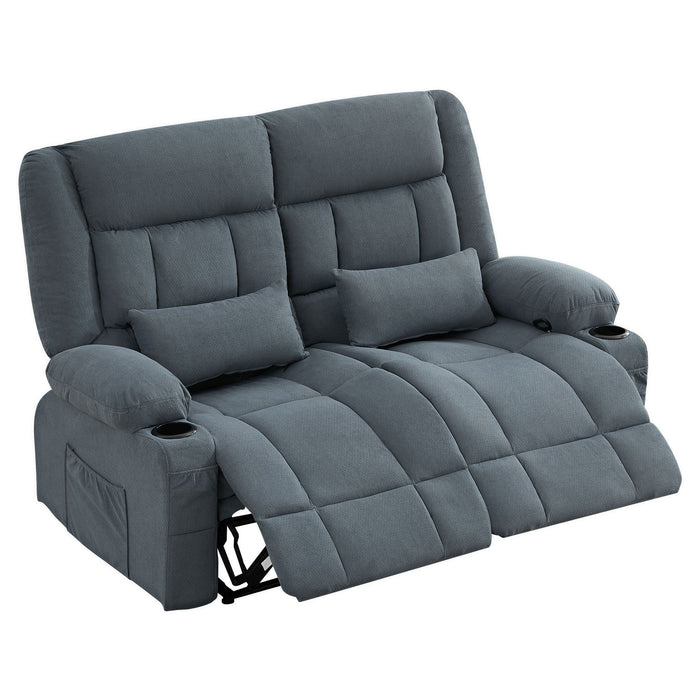 Chenille Manual Reclining Loveseat With Storage Toss Pillows - Slate Blue
