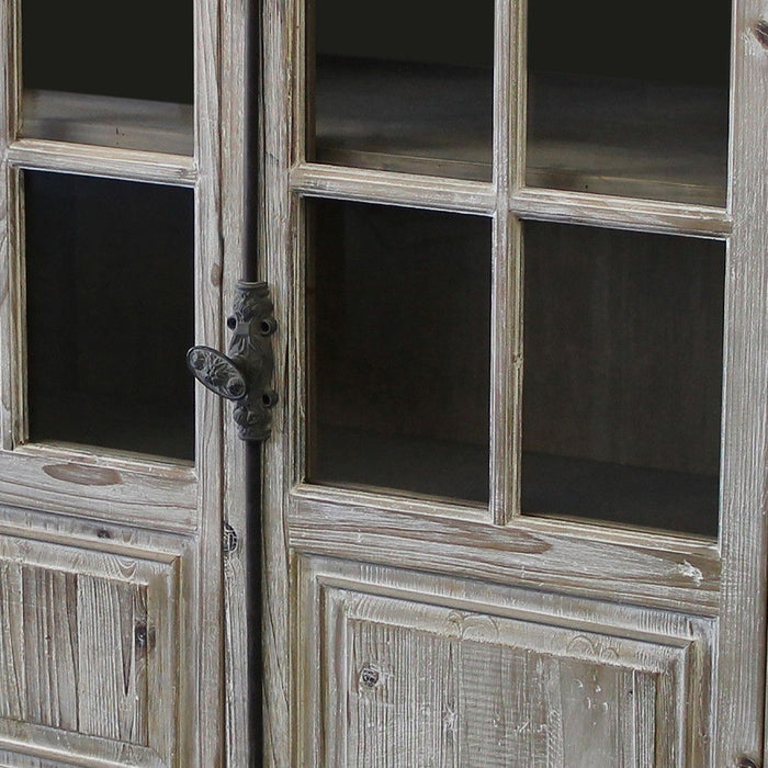 Solid Wood Four Door Side Board With Glass Inserts - White / Wash Gray