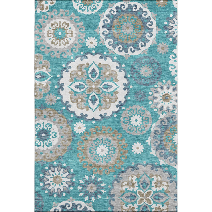 10' X 14' Medallion Washable Area Rug With UV Protection - Teal