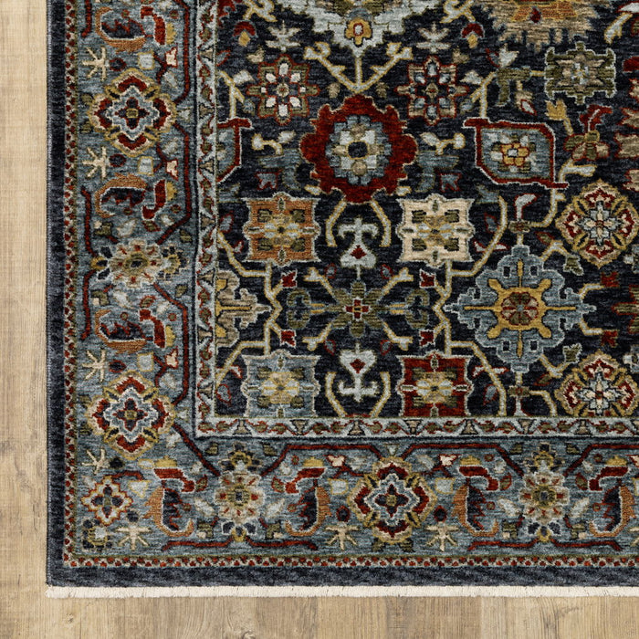 7.9' x 11.2' Oriental Power Loom Polyester Area Rug With Fringe - Blue And Beige