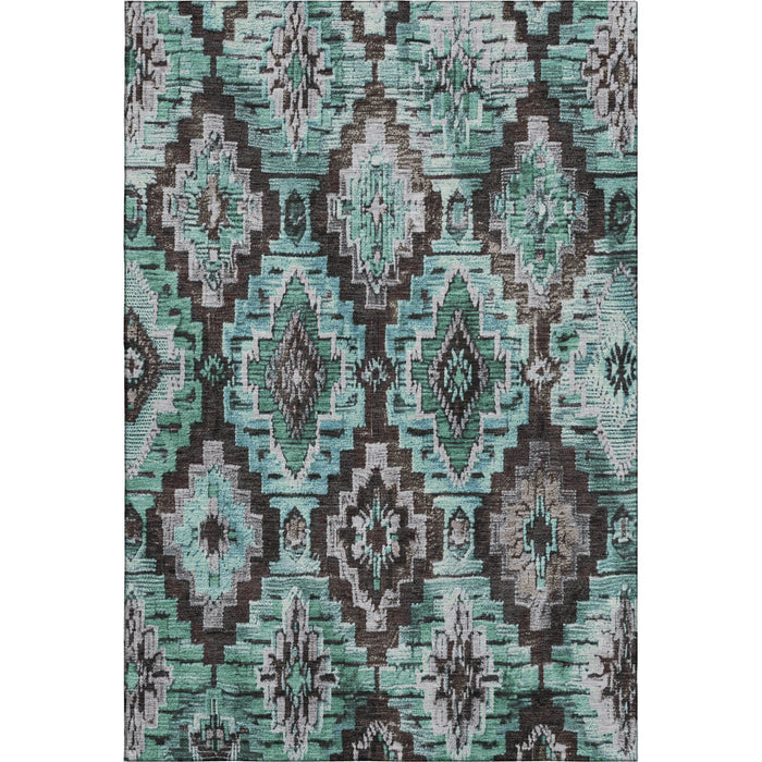 10' X 14' Washable Area Rug With UV Protection (707125) - Teal / Charcoal / Ivory