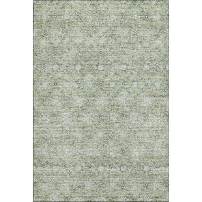 10' X 14' Geometric Washable Area Rug With UV Protection (706025) - Artichoke Green / Beige