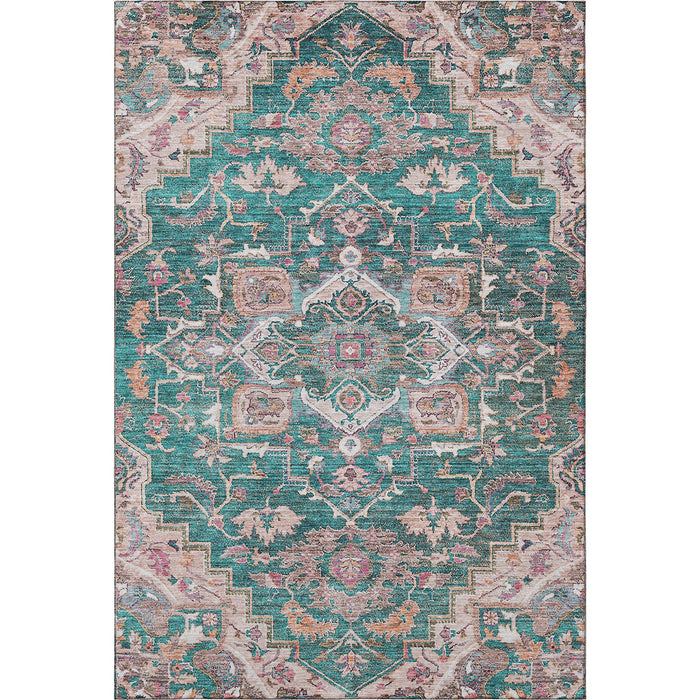 10' X 14' Floral Medallion Washable Area Rug With UV Protection - Emerald