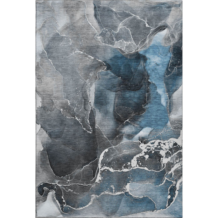 8' X 10' Abstract Washable Area Rug With UV Protection (646660) - Blue / Charcoal
