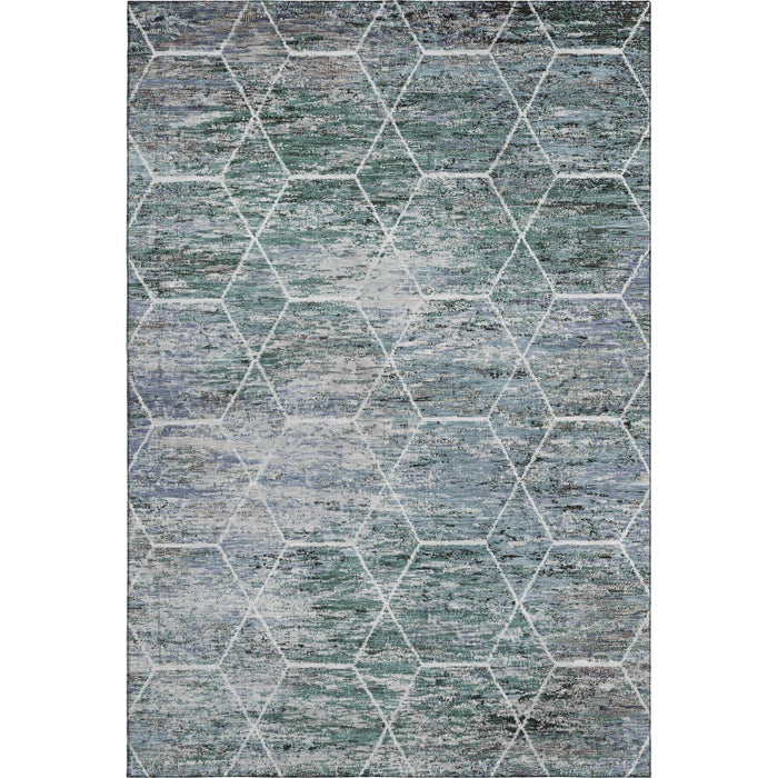 10' X 14' Geometric Washable Area Rug With UV Protection (699226) - Teal / Ivory / Gray