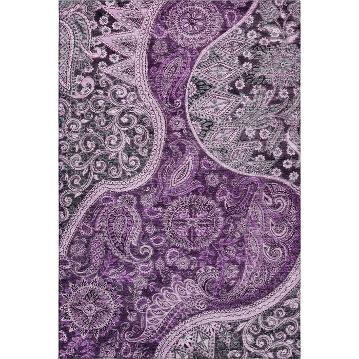 10' X 14' Paisley Washable Area Rug With UV Protection (683758) - Purple / Charcoal
