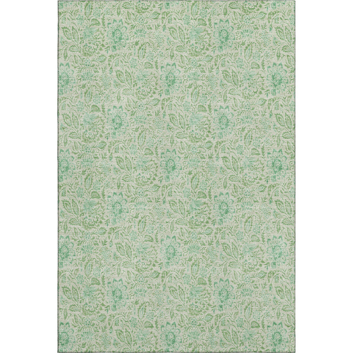 10' X 14' Floral Washable Area Rug With UV Protection (655006) - Sage / Ivory