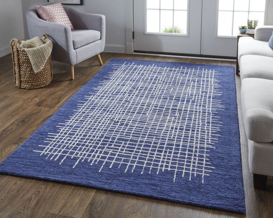 12' x 15' Wool Plaid Tufted Handmade Area Rug - Blue And Ivory