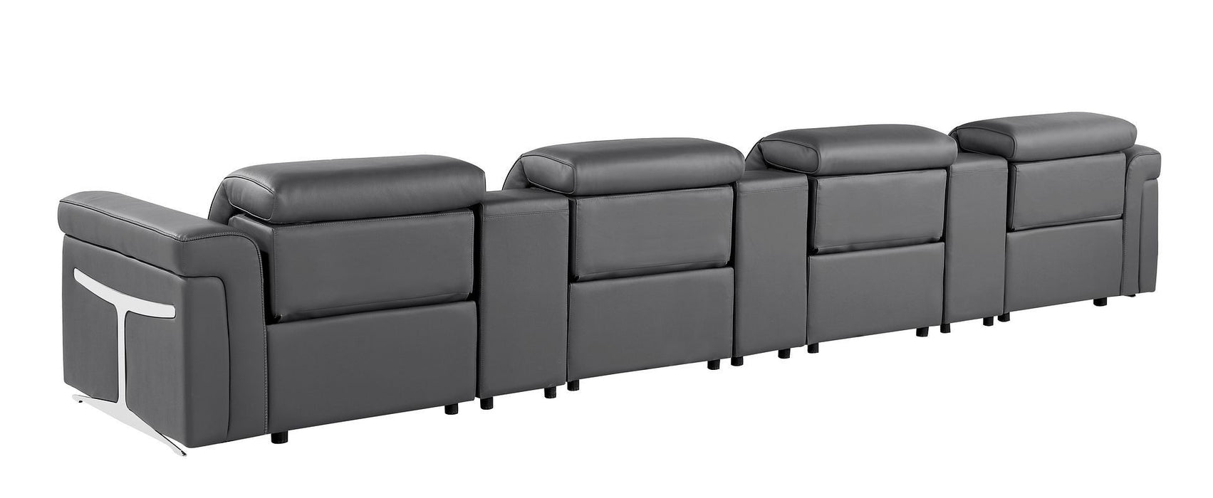 Top Grain Leather Reclining Metal USB Sofa (720376) - Dark Gray