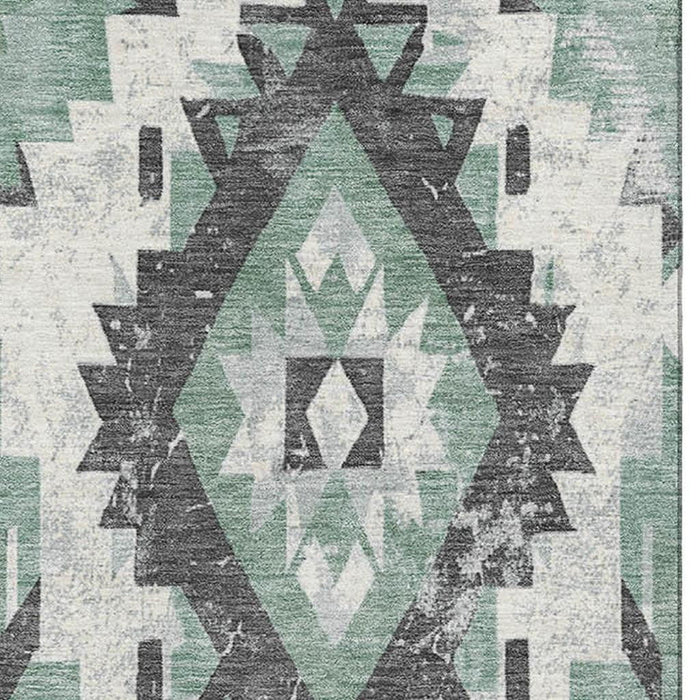 10' X 14' Southwestern Washable Area Rug With UV Protection (706607) - Pale Aqua / Charcoal / Ivory