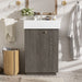 Giga bathroom vanity with sink, freestanding wood grain cabinet with storage drawers and a modern design.