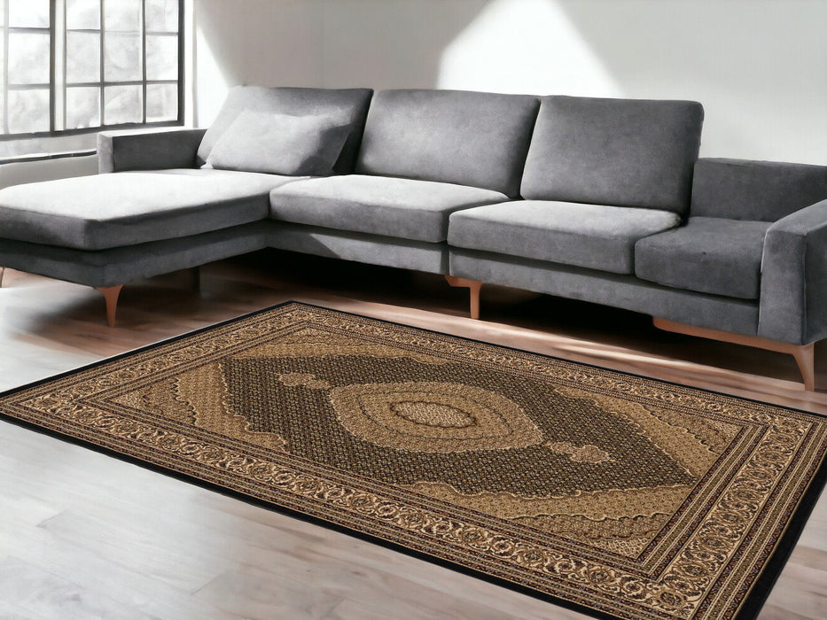 8' x 11' Medallion Power Loom Area Rug - Beige And Black