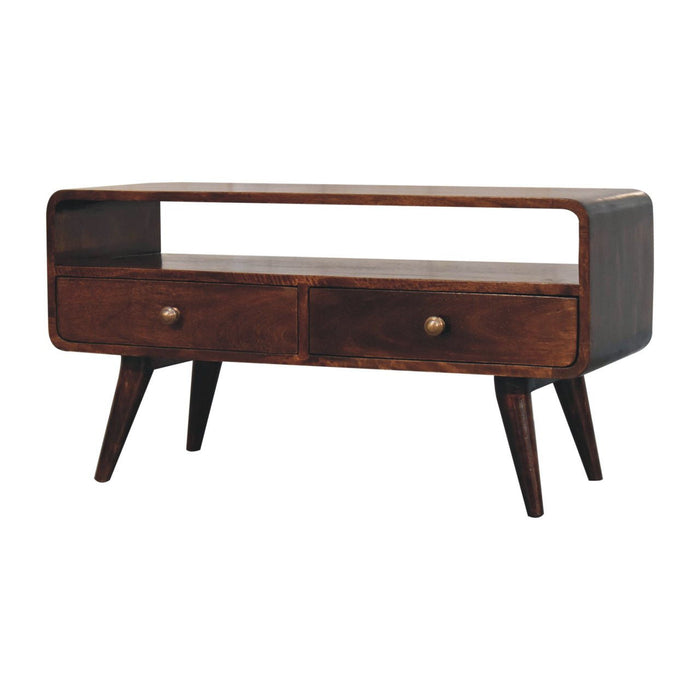 Solid Wood Enclosed Open Storage TV Stand - Walnut