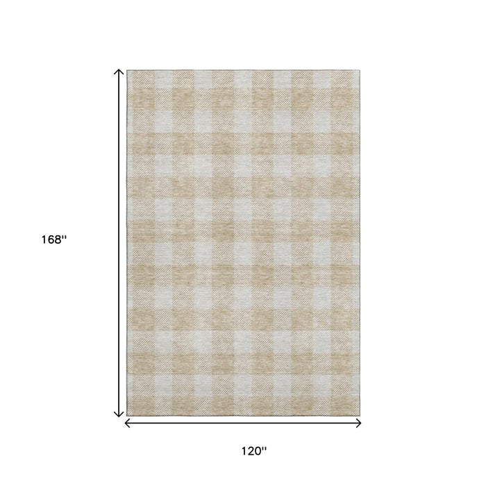 10' X 14' Plaid Washable Area Rug With UV Protection (673351) - Beige / Ivory