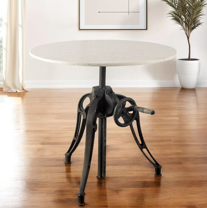 30" Rounded Marble And Metal Three Leg Base Dining Table - Black